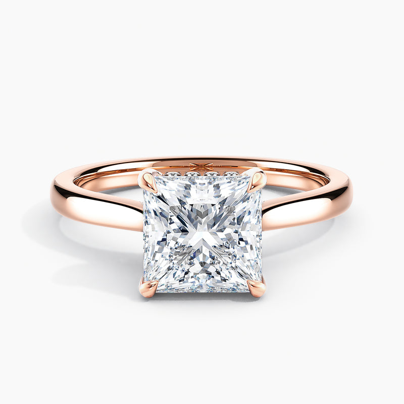 Tapered Classic Princess Diamond Hidden Halo Engagement Ring
