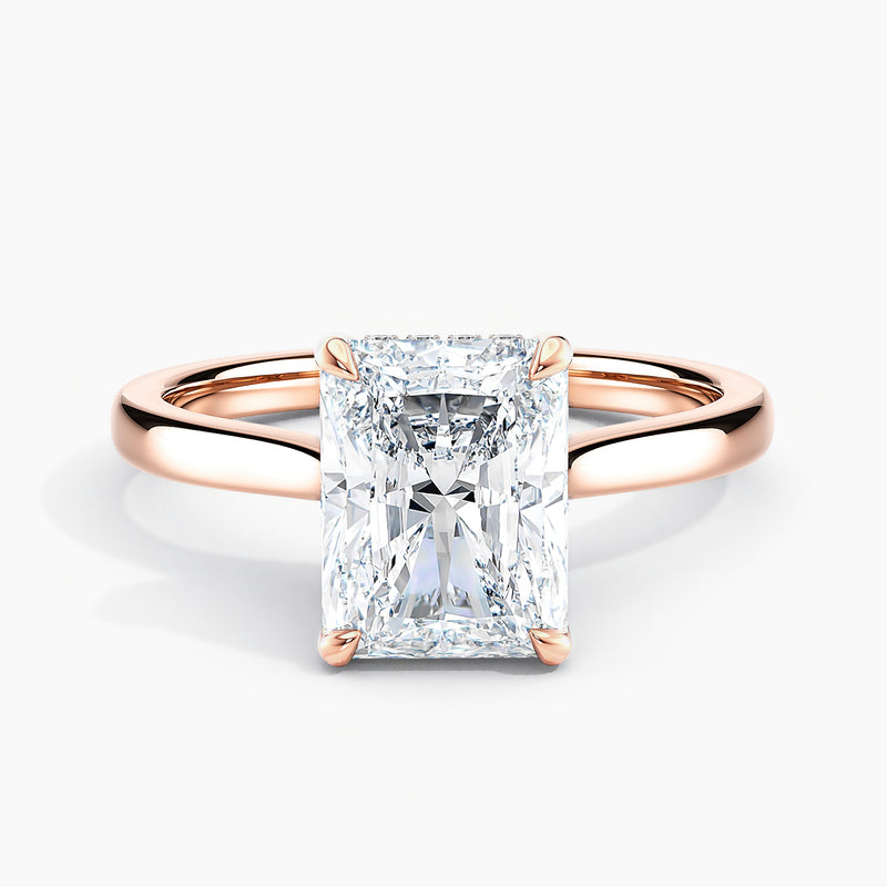 Tapered Classic Radiant Diamond Hidden Halo Engagement Ring