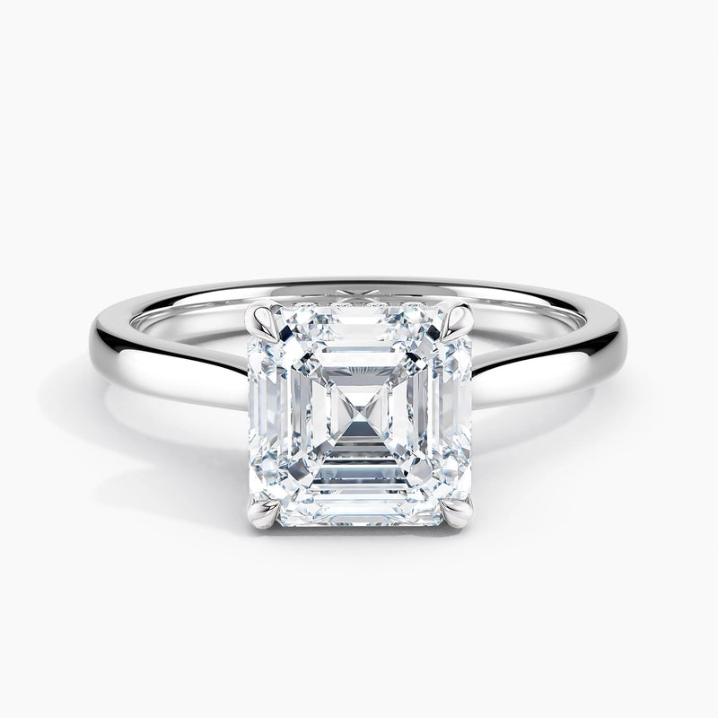 Tapered Classic Asscher Diamond Hidden Halo Engagement Ring