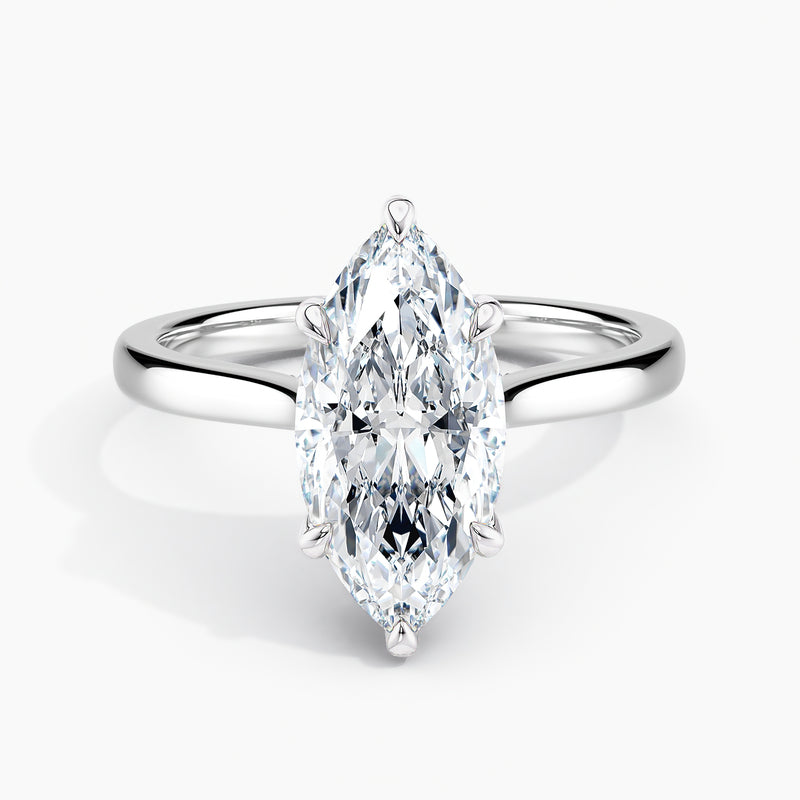 Tapered Classic Marquise Diamond Hidden Halo Engagement Ring