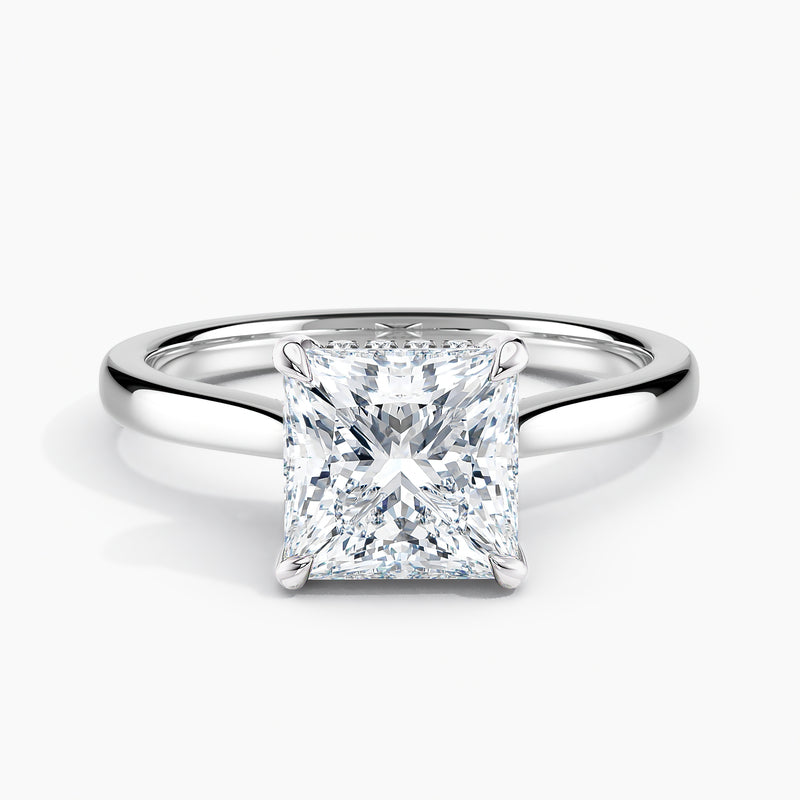 Tapered Classic Princess Diamond Hidden Halo Engagement Ring