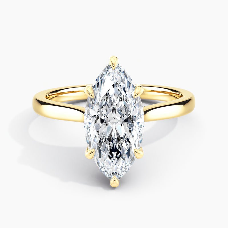 Tapered Classic Marquise Diamond Hidden Halo Engagement Ring