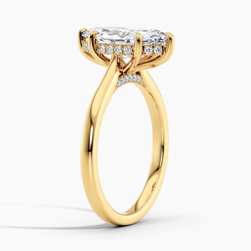 Tapered Classic Marquise Diamond Hidden Halo Engagement Ring