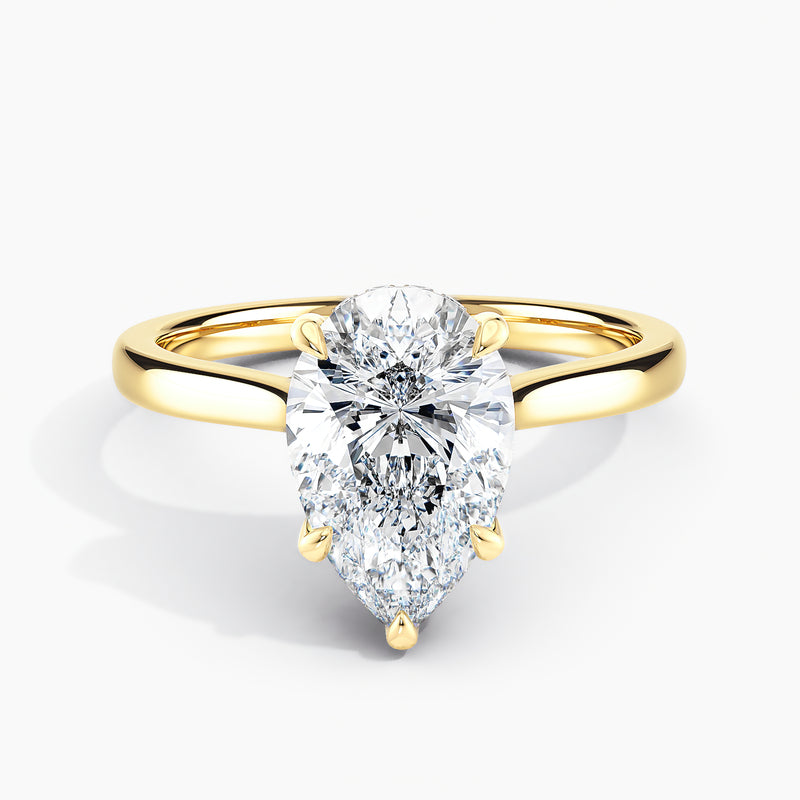 Tapered Classic Pear Diamond Hidden Halo Engagement Ring