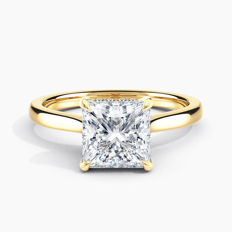 Tapered Classic Princess Diamond Hidden Halo Engagement Ring