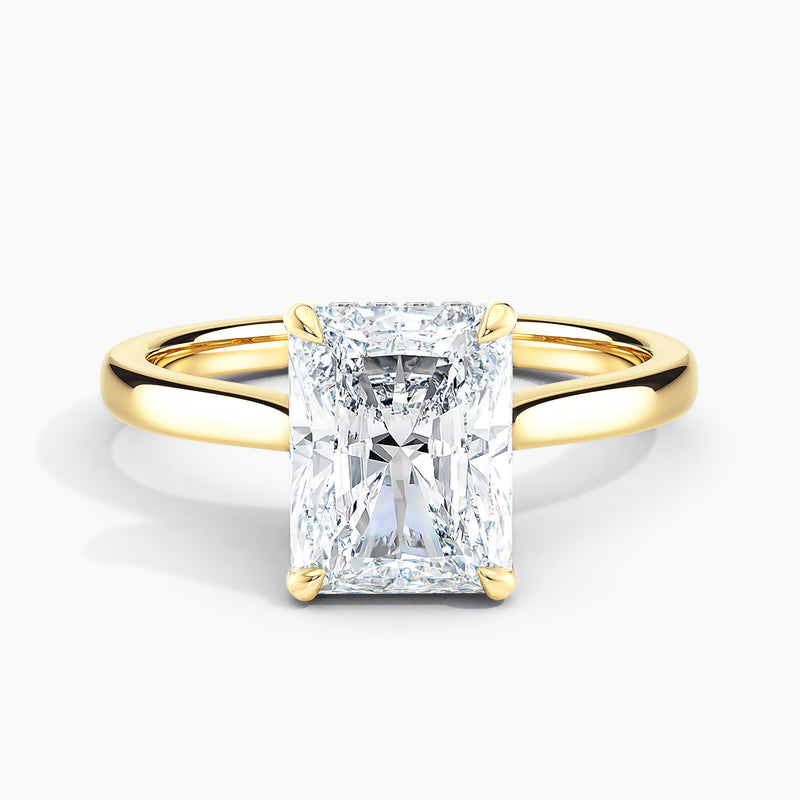 Tapered Classic Radiant Diamond Hidden Halo Engagement Ring