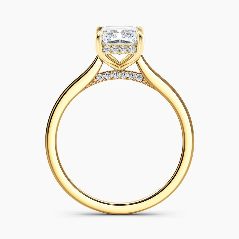 Tapered Classic Radiant Diamond Hidden Halo Engagement Ring