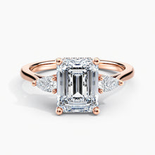 Load image into Gallery viewer, Petite Modern Three Stone Emerald Diamond Hidden Halo Engagement Ring
