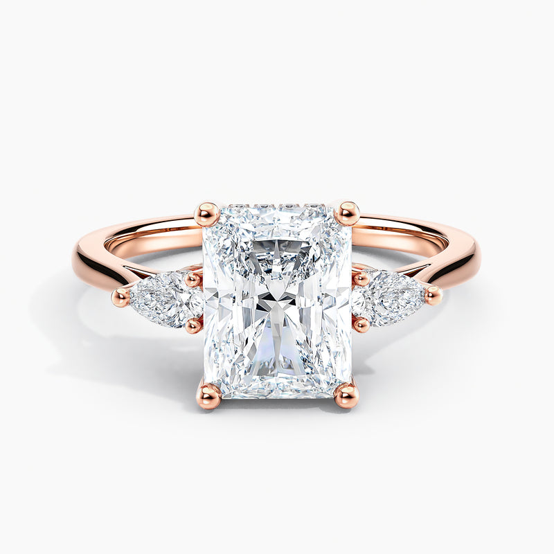 Petite Modern Three Stone Hidden Halo Radiant Diamond Engagement Ring