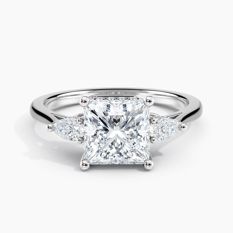 Petite Modern Three Stone Hidden Halo Princess Diamond Engagement Ring