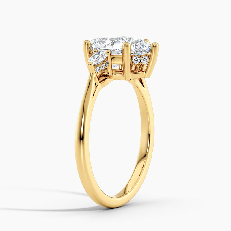 Petite Modern Three Stone Hidden Halo Pear Diamond Engagement Ring