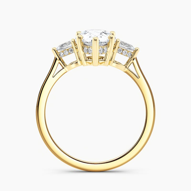 Petite Modern Three Stone Hidden Halo Pear Diamond Engagement Ring