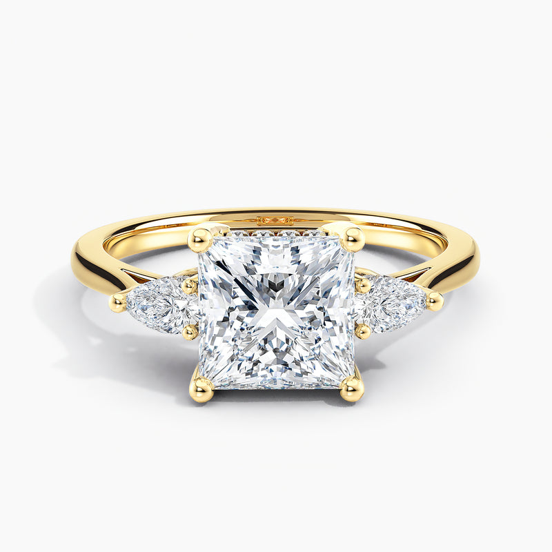Petite Modern Three Stone Hidden Halo Princess Diamond Engagement Ring