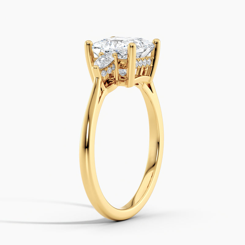 Petite Modern Three Stone Hidden Halo Princess Diamond Engagement Ring