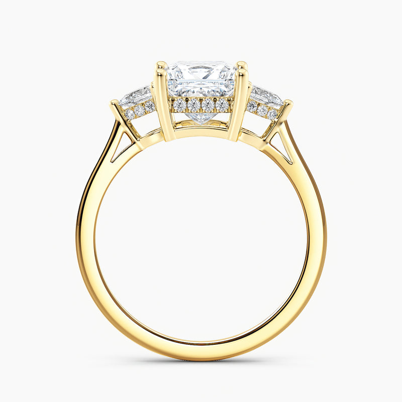Petite Modern Three Stone Hidden Halo Princess Diamond Engagement Ring