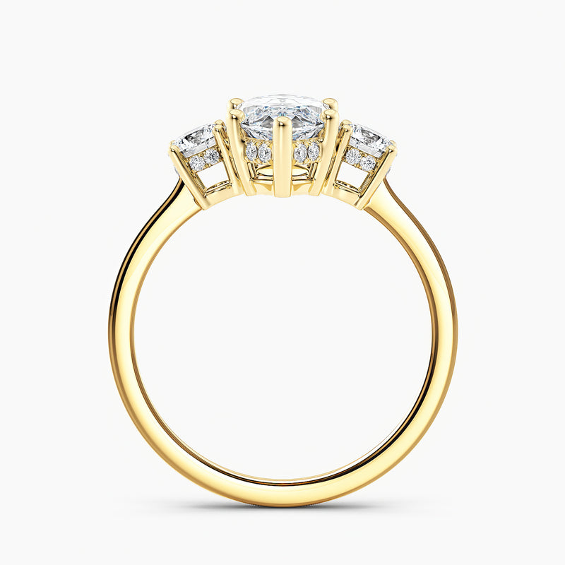 Tapered Three Stone Marquise Diamond Hidden Halo Engagement Ring
