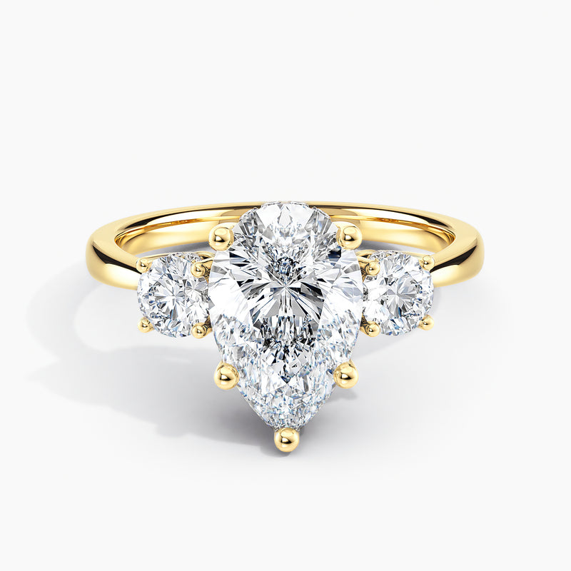 Tapered Three Stone Hidden Halo Pear Diamond Engagement Ring