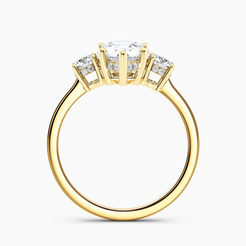 Tapered Three Stone Hidden Halo Pear Diamond Engagement Ring