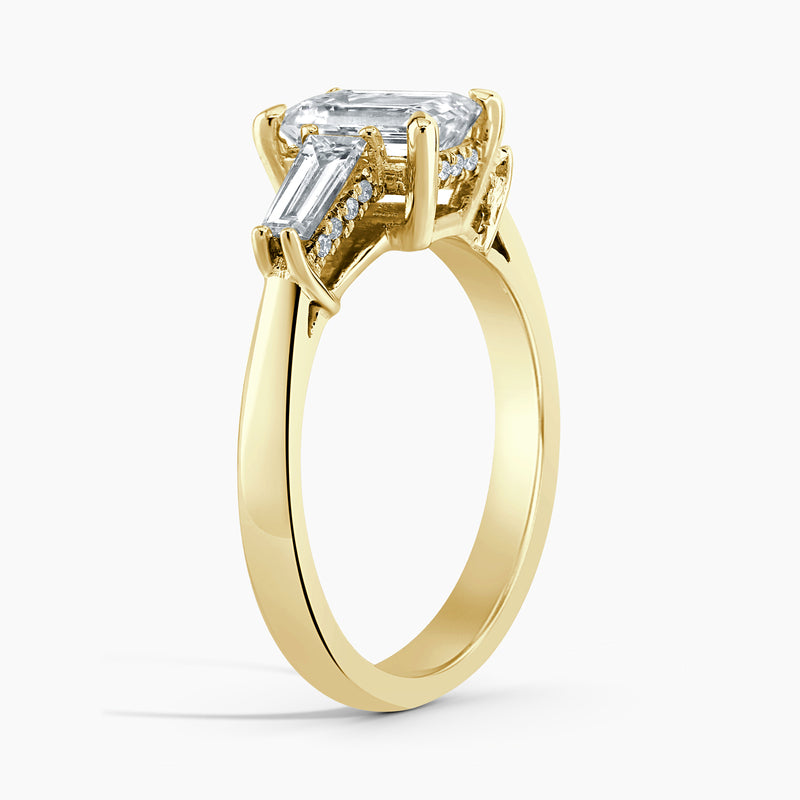 Petite Tapered Emerald Diamond Hidden Halo Engagement Ring