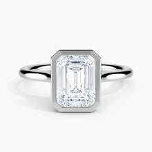 Load image into Gallery viewer, Classic Bezel Emerald Diamond Solitaire Engagement Ring
