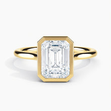 Load image into Gallery viewer, Classic Bezel Emerald Diamond Solitaire Engagement Ring
