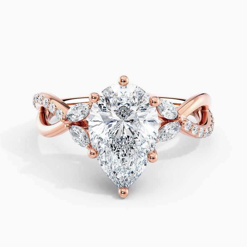 Twisted Vine Marquise Accents Pear Diamond Engagement Ring