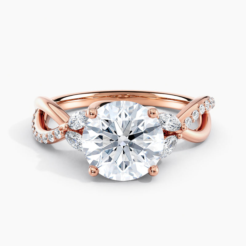 Twisted Vine Round Diamond Marquise Accents Engagement Ring