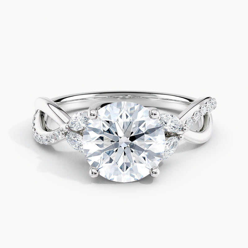 Twisted Vine Round Diamond Marquise Accents Engagement Ring