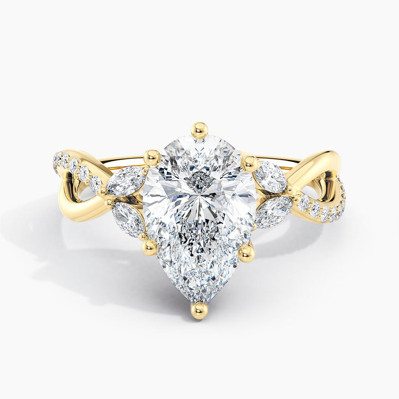 Twisted Vine Marquise Accents Pear Diamond Engagement Ring