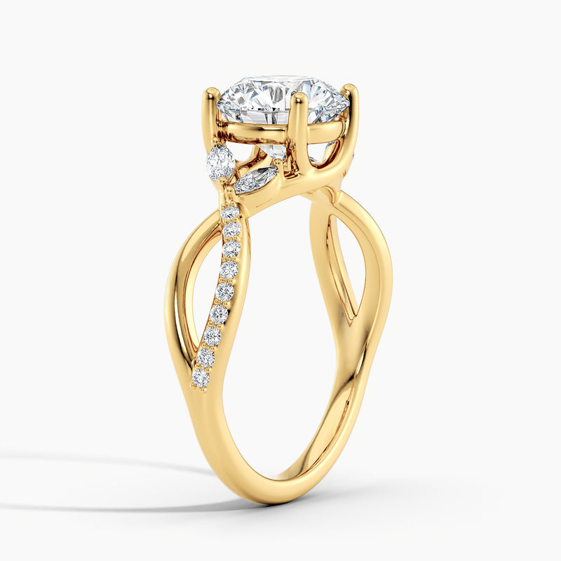 Twisted Vine Round Diamond Marquise Accents Engagement Ring