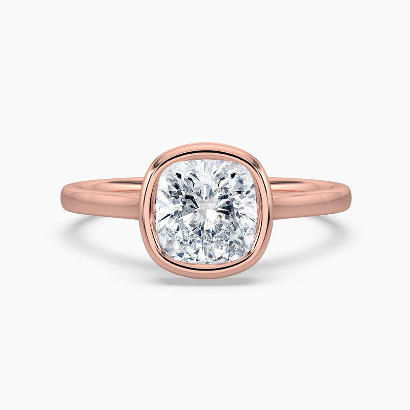 Bezel Unique Cushion Diamond Hidden Halo Engagement Ring