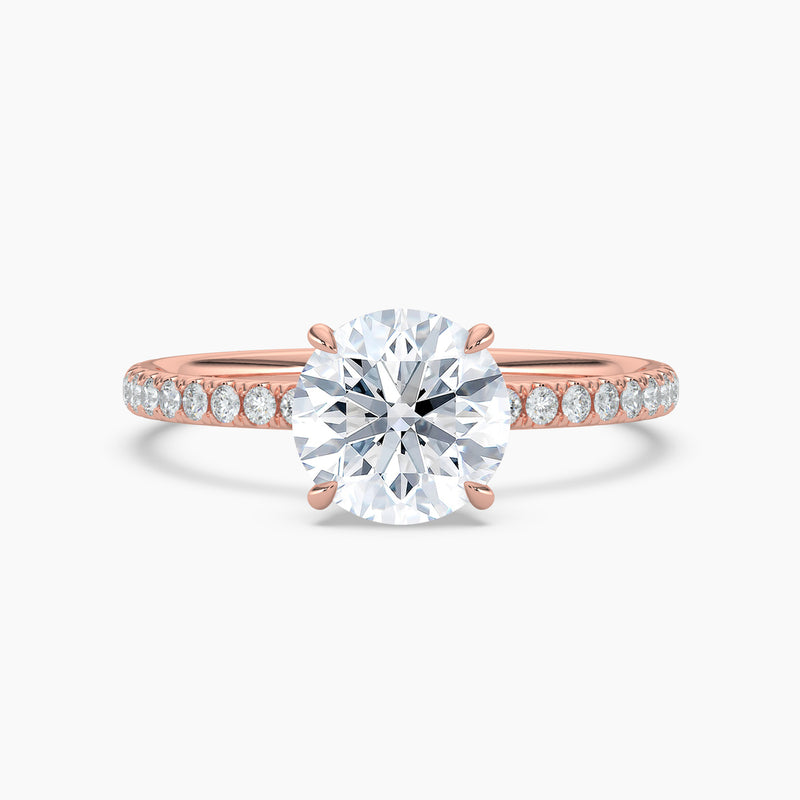 Floral Petal Round Diamond Accent Engagement Ring