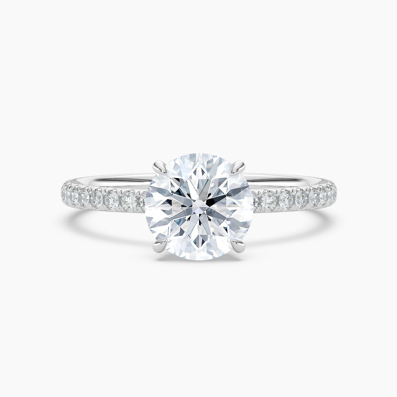 Floral Petal Round Diamond Accent Engagement Ring