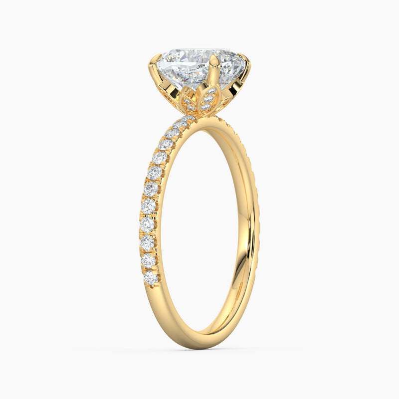 Floral Petal Cushion Diamond Accent Engagement Ring