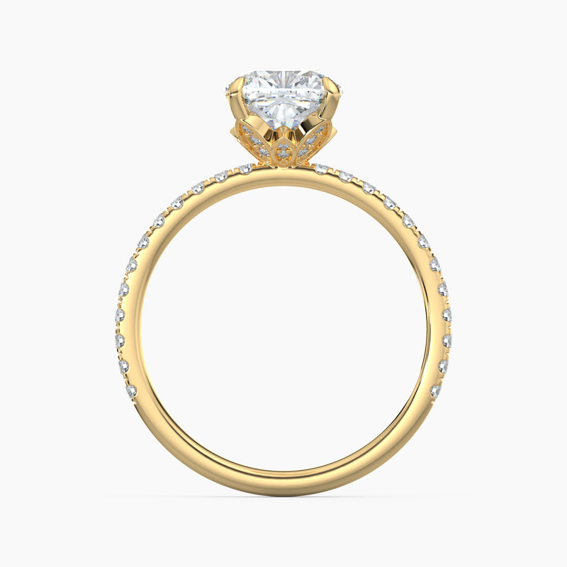 Floral Petal Cushion Diamond Accent Engagement Ring