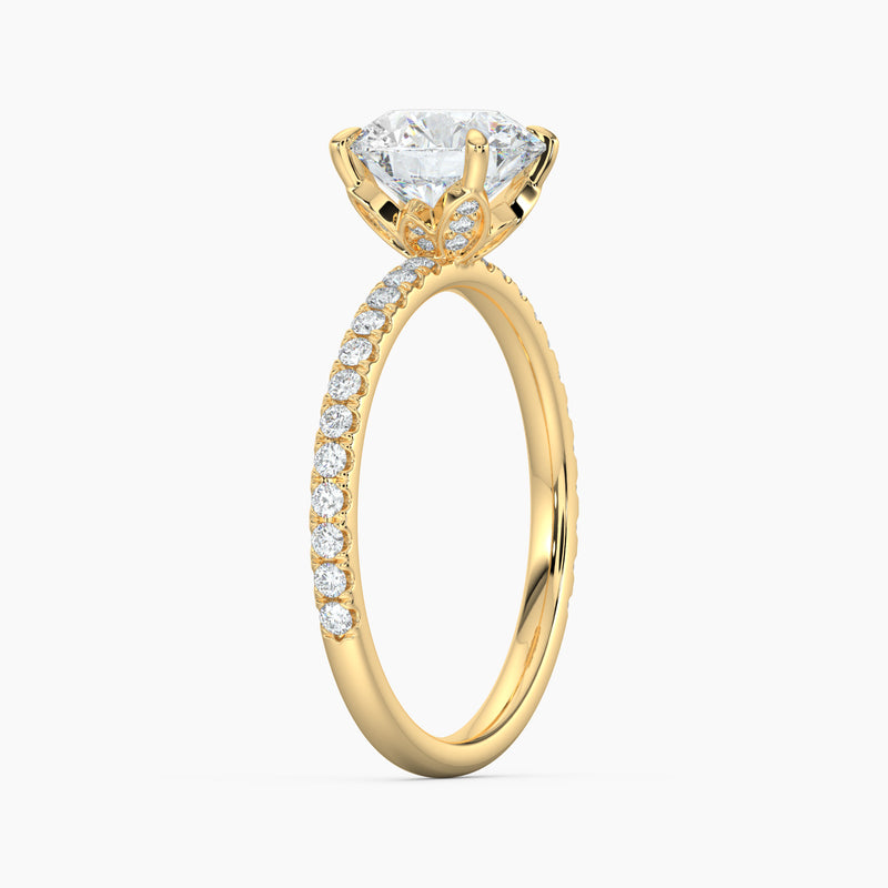 Floral Petal Round Diamond Accent Engagement Ring