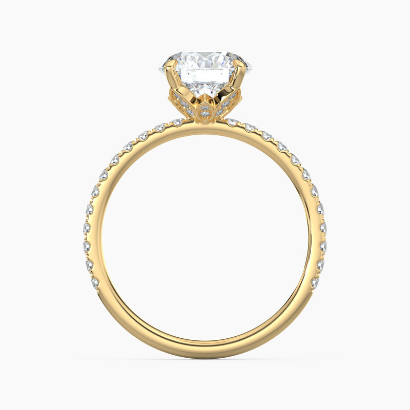 Floral Petal Round Diamond Accent Engagement Ring