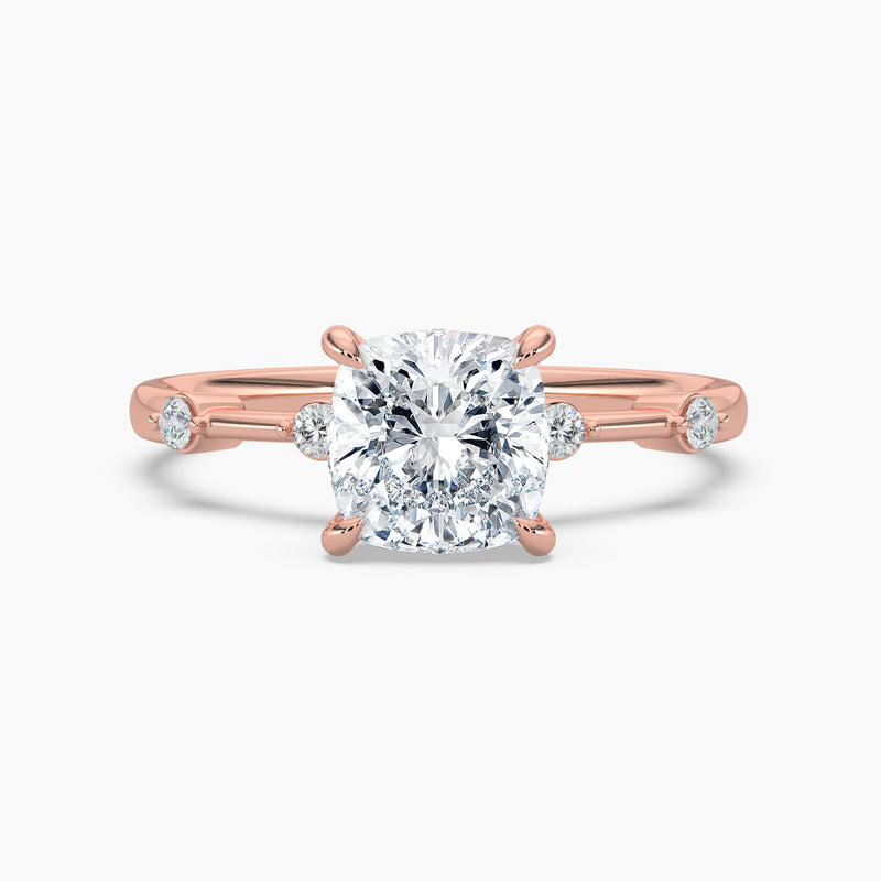 Petite Cushion Diamond Station Hidden Halo Engagement Ring