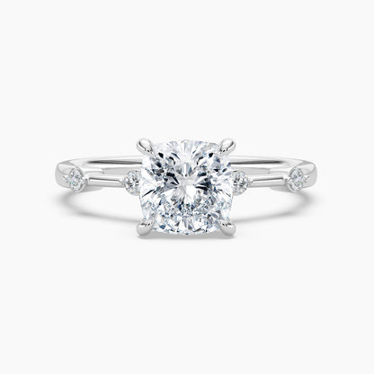 Cushion Cut 3.00 Ct Lab Grown Diamond Minimal Bubble Accent Ring - Sterling Silver
