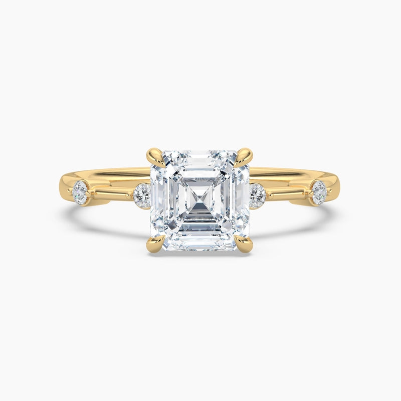 Asscher Diamond Petite Diamond Station Hidden Halo Engagement Ring