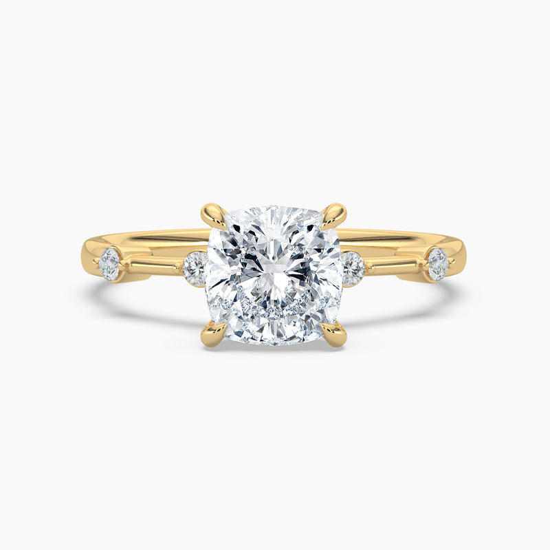 Petite Cushion Diamond Station Hidden Halo Engagement Ring