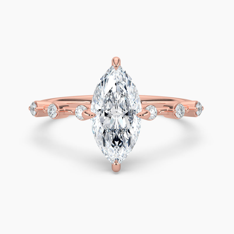 Marquise Diamond Station Hidden Halo Engagement Ring
