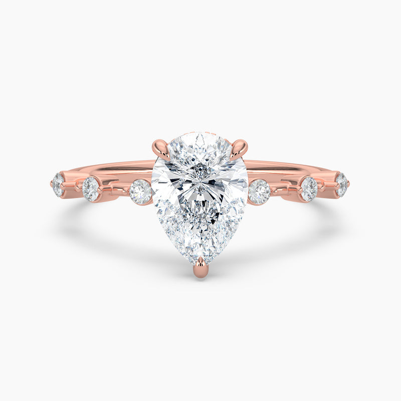 Pear Diamond Station Hidden Halo Engagement Ring