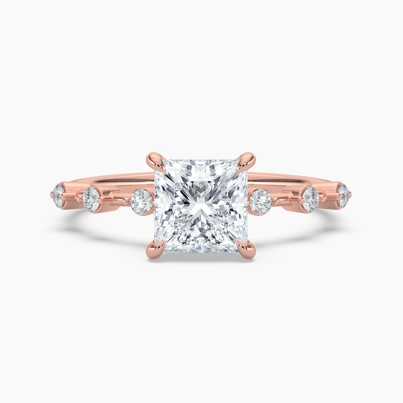 Princess Diamond Station Hidden Halo Engagement Ring