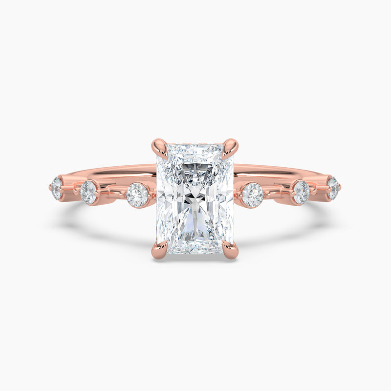 Radiant Diamond Station Hidden Halo Engagement Ring