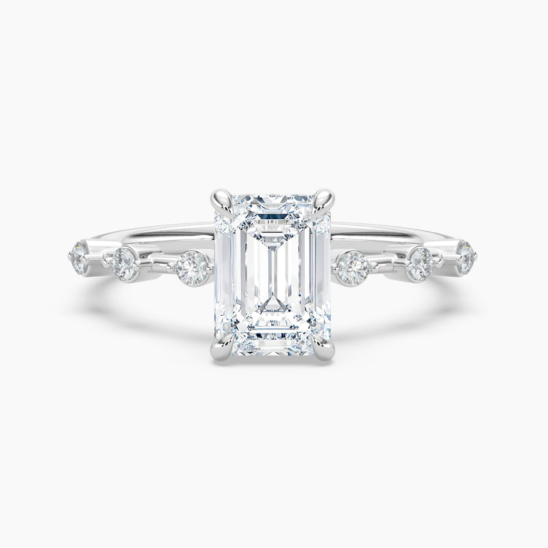 Diamond Station Emerald Cut Hidden Halo Engagement Ring