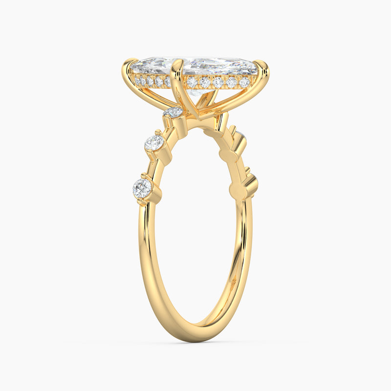 Marquise Diamond Station Hidden Halo Engagement Ring