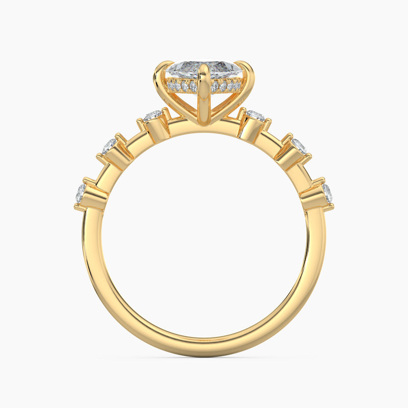 Marquise Diamond Station Hidden Halo Engagement Ring