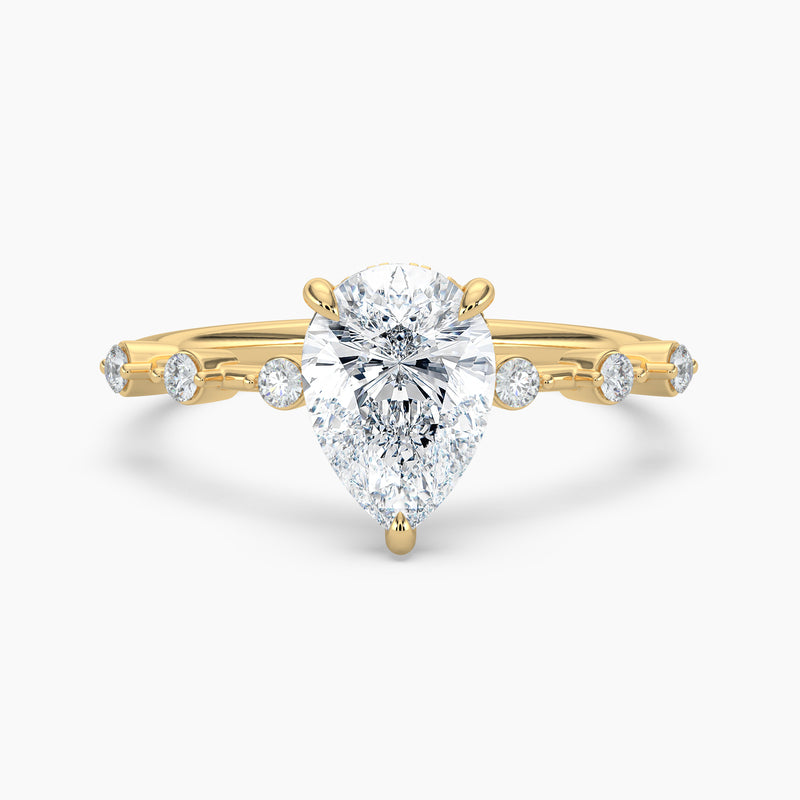 Pear Diamond Station Hidden Halo Engagement Ring