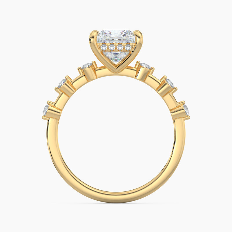 Princess Diamond Station Hidden Halo Engagement Ring